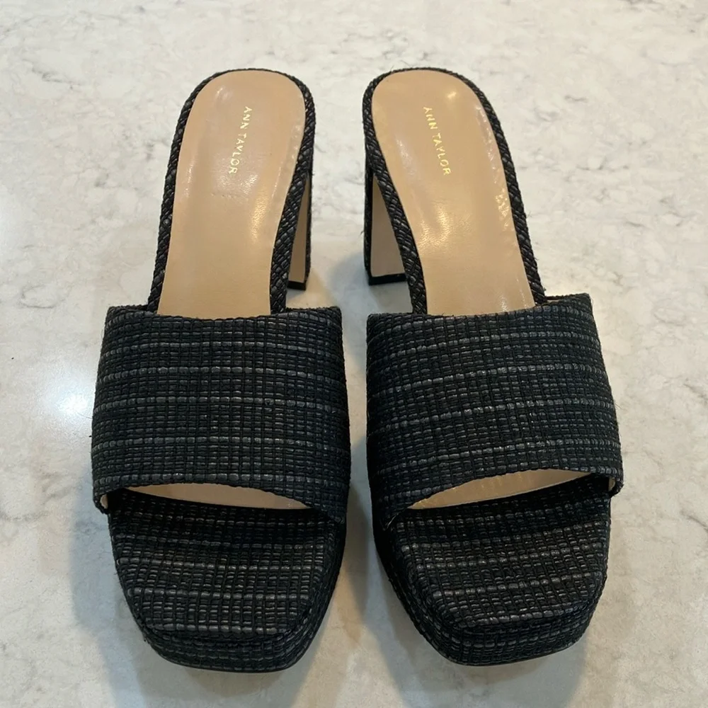 Ann Taylor Raffia Platform Mule‎ Sandals Black Sz 9.5- NIB